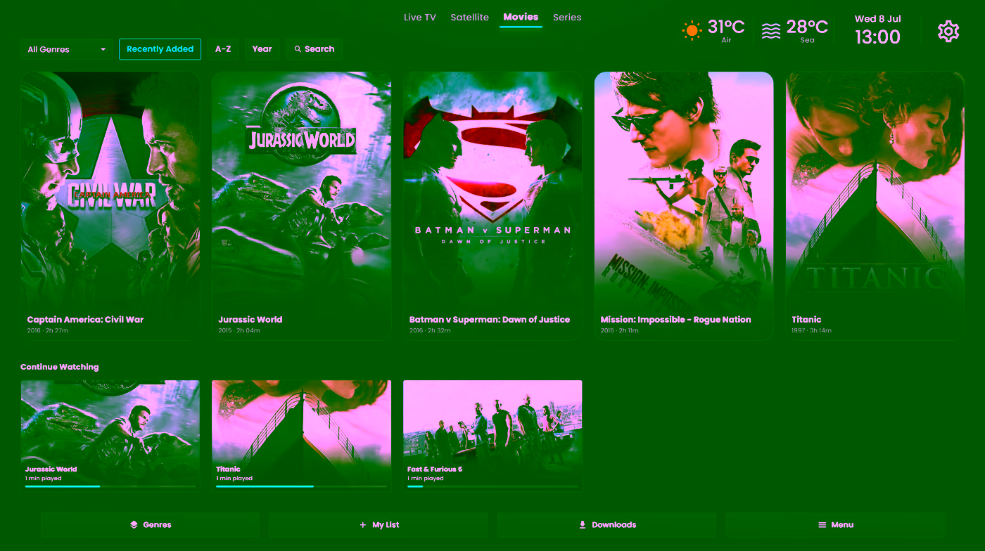 Onboard movie library with Continue Watching