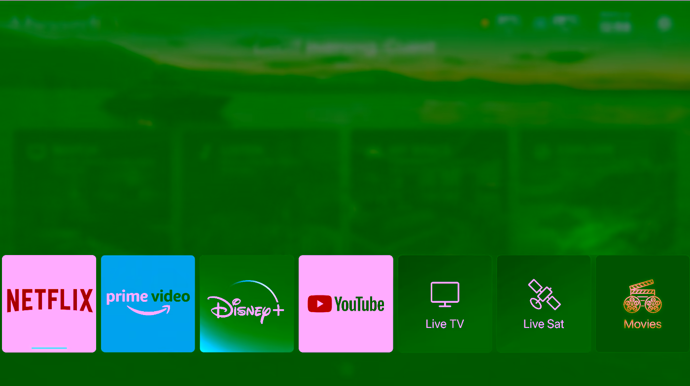 Watch row with streaming apps, live TV, satellite and movies
